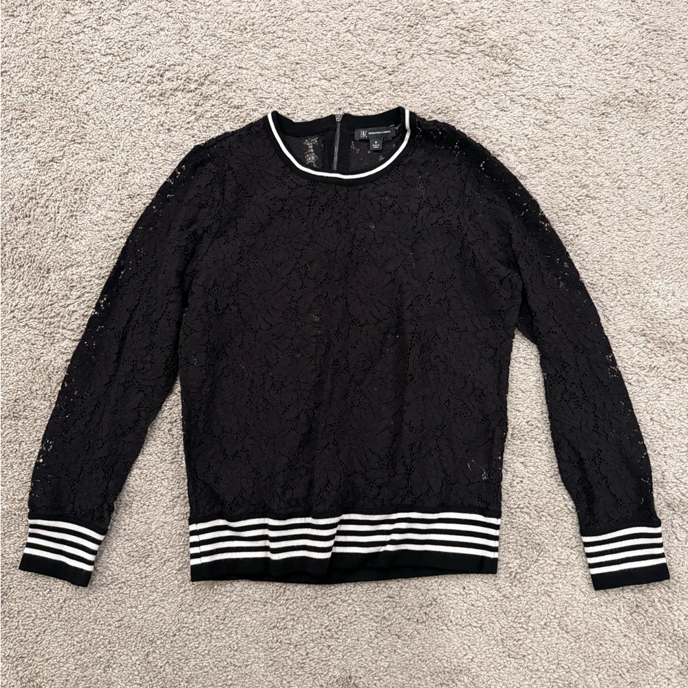 INC International Concepts Black Lace Top with White Trim